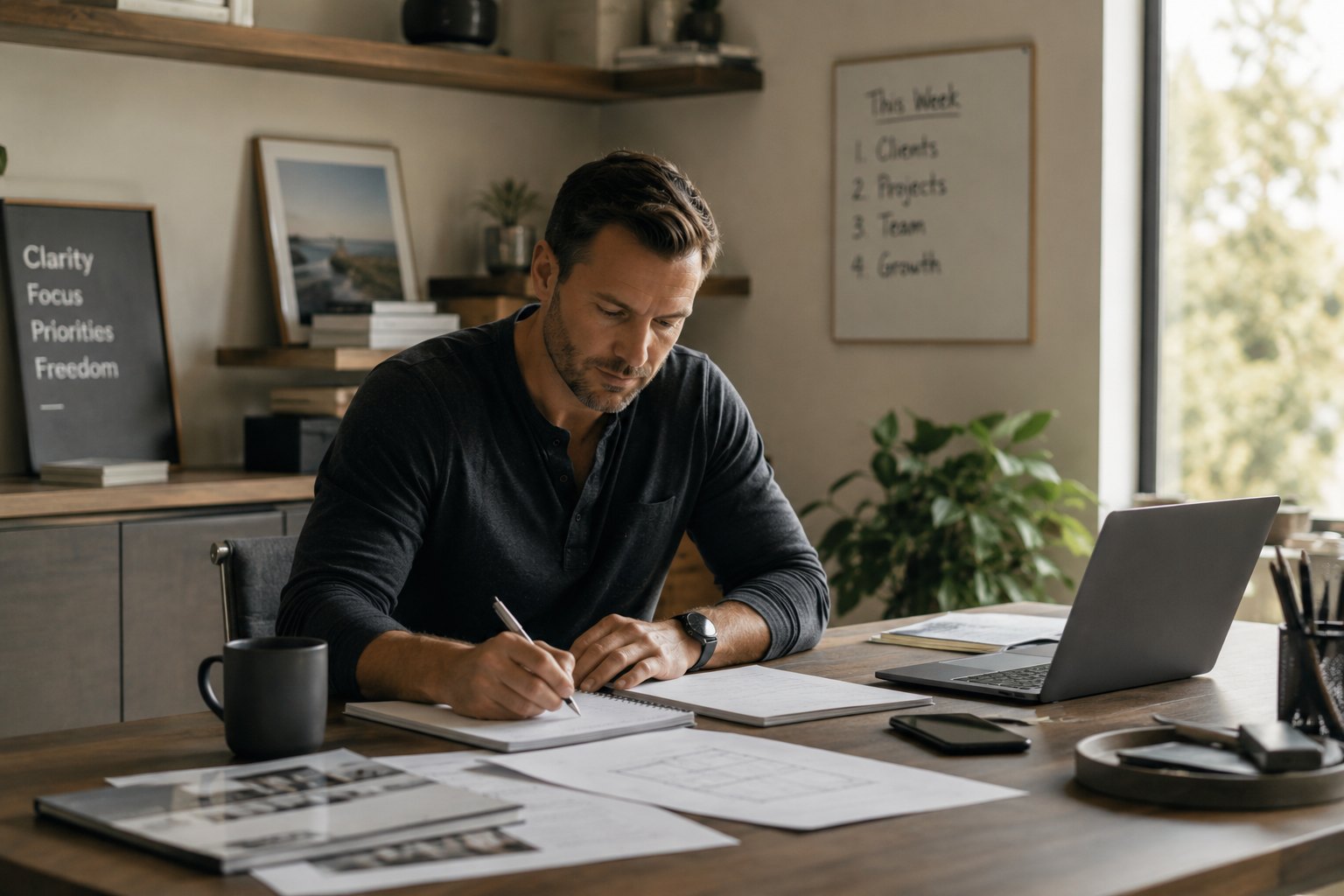 A contractor reviewing construction plans